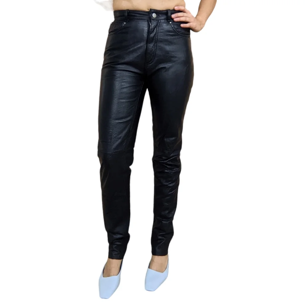 Wilson's 100% Real Genuine Black Leather Vintage High Waist Jeans - 6 - Picture 6 of 13